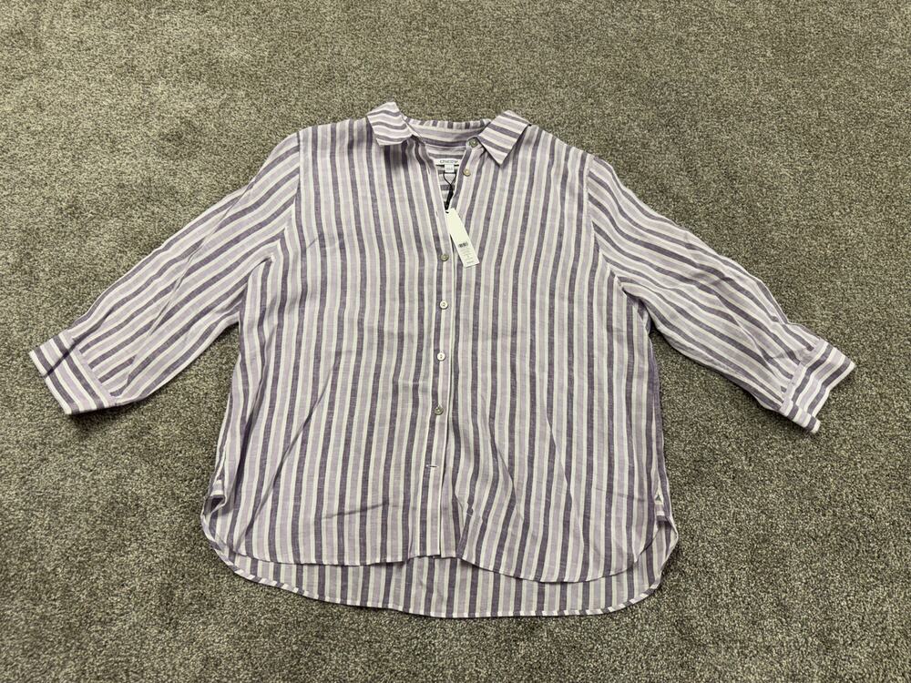 Chico's Lavender & White Striped Linen Button-Down Shirt